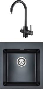 Комплект Paulmark Zemar PM104651-BLM черный металлик + Смеситель Paulmark Essen Es213211-418 для кухонной мойки, черный металлик