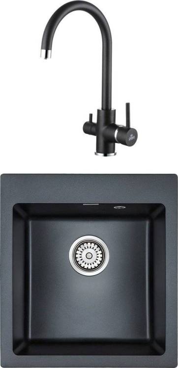 Комплект Paulmark Zemar PM104651-BLM черный металлик + Смеситель Paulmark Essen Es213211-418 для кухонной мойки, черный металлик