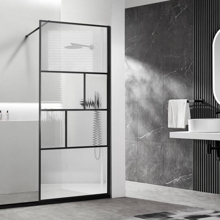 Душевая перегородка Vincea Walk-In HC Art VSW-1HC100CFB 1000x2000, профиль черный, стекло прозрачное/рифленое
