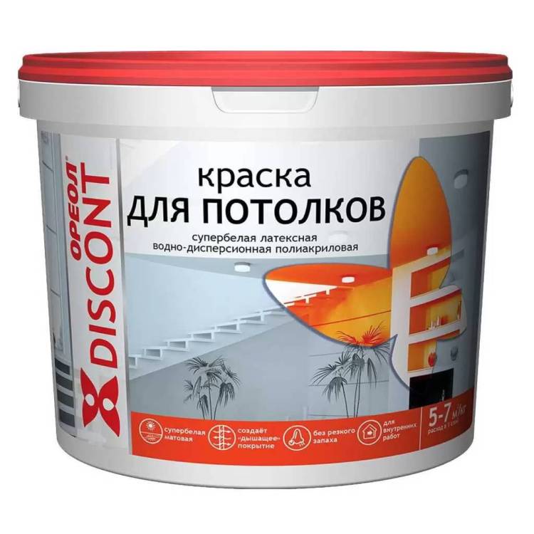 Краска для потолка полиакриловая Ореол Дисконт матовая супербелая 1.5 кг