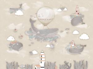 Бесшовные Eco обои Ortograf Little friends 34402 Киты на маяке 3 Ворс+ ОЕ+