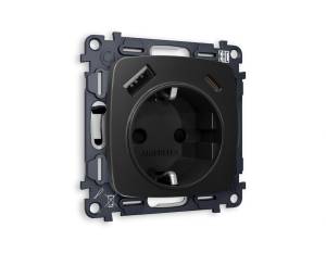 Комплект механизма электрической розетки 2USB A+C 20W (быстрая зарядка) с заземлением Ambrella Volt Omega MO810010
