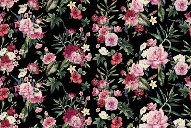 3D Фотообои Artegrafico «Акварельные цветы на темном фоне» BT-037 песок