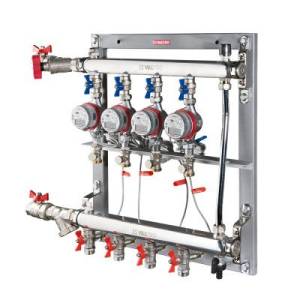 Этажный узел учета VALTEC с перепускным клапаном, ввод слева, 1 , 3 выхода