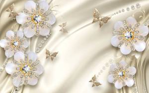 3D Фотообои Artegrafico «Цветы с бриллиантами на бежевом шелке» RH-106 акварель