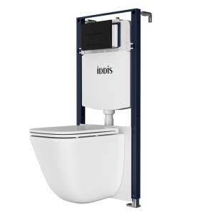 Унитаз с инсталляцией Iddis Basic BASTQ02i73 безободковый, сиденье микролифт, клавиша черная