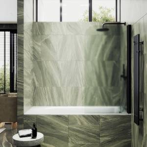 Шторка на ванну MaybahGlass MGV-605-6 поворотная, на монопетле, стекло сатин, профиль черный, 1400x400