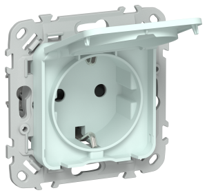 Розетка 1-местная с заземлением, шторками и крышкой IEK Flite FI-R16-16-1-44-K94 холодный лед