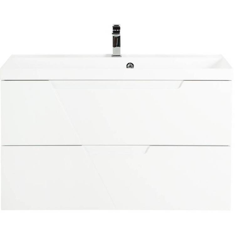 Тумба с раковиной Belbagno Vittoria VITTORIA-900-2C-SO-BL-P 90x45x57 Bianco Lucido подвесная с двумя выкатными ящиками
