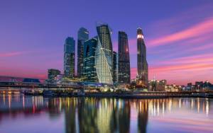 3D Фотообои Artegrafico «Москва Сити вечером» G-033 песок