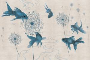 Бесшовные Eco обои Ortograf Miracle 33851 Soaring fish blue Ворс+ ОЕ+