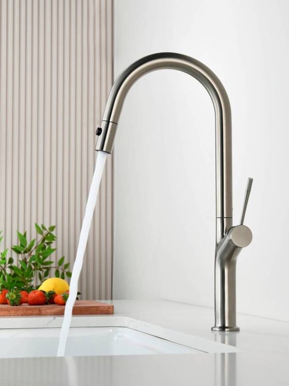 Смеситель для кухни AQUAme Cucina AQM9905BN с выдвижным изливом, никель шлифованный