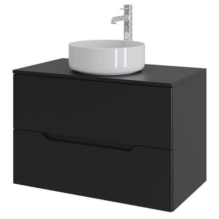 Тумба с раковиной Orange Line Li-80TubMDF+B09-360W черная матовая, 80.5 см