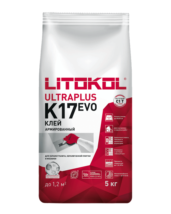Клей Litokol Ultraplus K17 EVO серый 5 кг