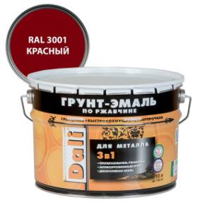 Грунт-эмаль по ржавчине 3 в 1 гладкая алкидная Dali RAL 3001 красный 10 л
