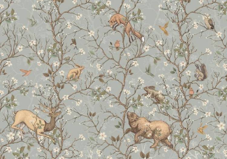 3D Фотообои Artegrafico «Сказочная иллюстрация с животными в голубых тонах» FN-028 акварель