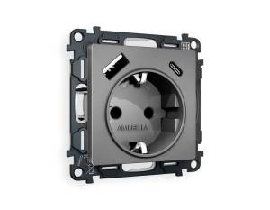 Комплект механизма электрической розетки 2USB A+C 20W (быстрая зарядка) с заземлением Ambrella Volt Alfa MA660010