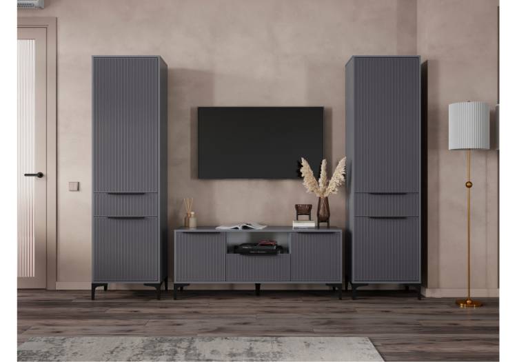 Стенка в гостиную Woodville Иадама 620700 графит, графит софт комплектация 8