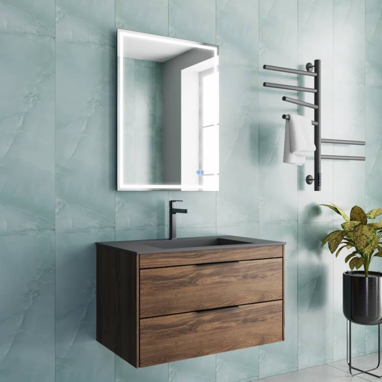 Тумба с раковиной Vincea Chiara 2D 800 2 выкатных ящика, C.Oak, раковина серая