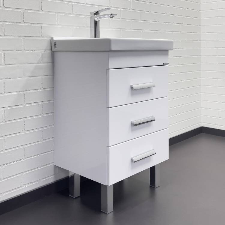 Тумба с раковиной Comforty Никосия 50Н 00-00018023 напольная, белый глянец