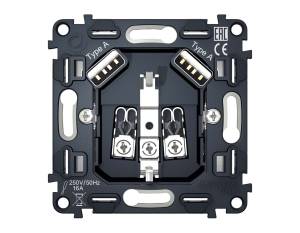 Механизм электрической розетки 2USB A+A 18W (быстрая зарядка) с заземлением на винтовых зажимах Ambrella Volt Quant VM155