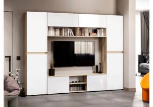 Стенка в гостиную Woodville Алетра 580879 дуб крафт серый/глянец белый комплектация 3