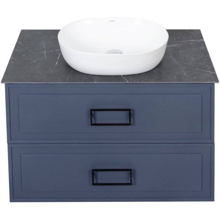 Тумба с раковиной La Fenice Cubo Twin FNC-01-CUB-BG-90-2 Синий, со столешницей, белая ручка