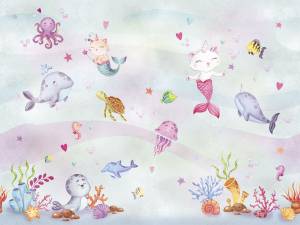 Бесшовные Eco обои Ortograf Little friends 34389 Кошки подводные феи 2 Ворс+ ОЕ+