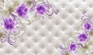 3D Фотообои Artegrafico «Сиреневые лилии на стеганой коже» RH041 песок