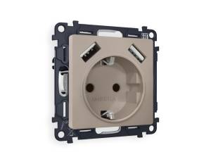 Комплект механизма электрической розетки 2USB A+A 18W (быстрая зарядка) с заземлением Ambrella Volt Alfa MA369010