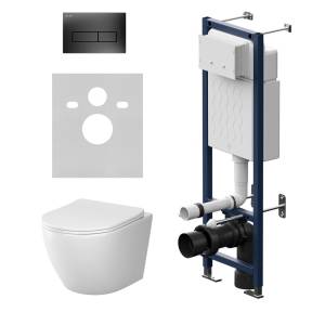 Унитаз с инсталляцией Am.Pm Like IS110338.801901 безободковый, сиденье микролифт, клавиша черная матовая