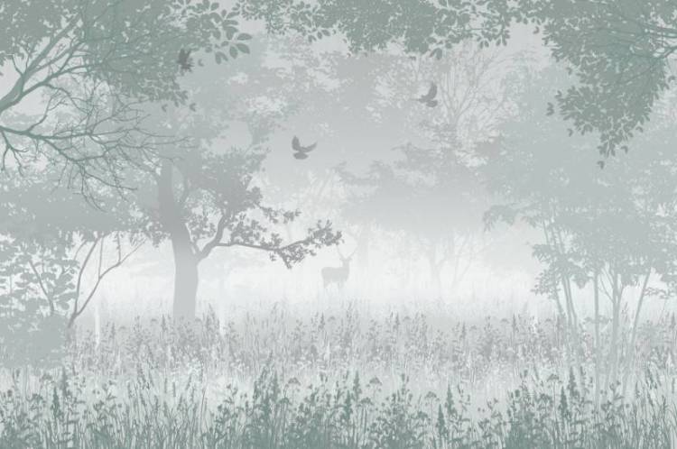 3D Фотообои Artegrafico «Лиственый лес с оленем в зелёном» VG-012 канвас