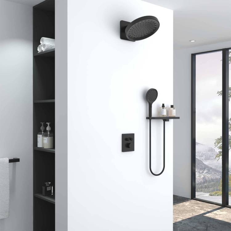 Душевой комплект Vincea Inspire VSFW-3I21MT3RMB встраиваемый, термостатический, двухрежимный, черный матовый
