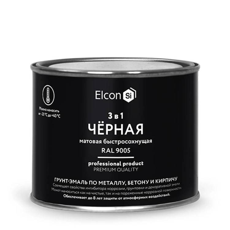 Грунт-эмаль по ржавчине 3 в 1 Elcon матовая черная 0.4 кг