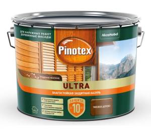 Лазурь защитная влагостойкая для защиты древесины до 10 лет Pinotex Ultra орегон 9 л