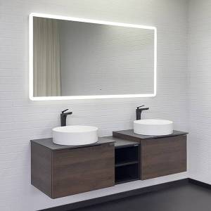 Тумба с раковиной Comforty Портленд-150 00-00013687CF дуб шоколадно-коричневый со столешницей под мрамор Калакатта Блэк c раковинами Comforty 9110