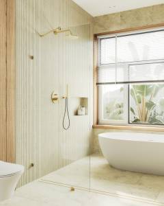 Душевая перегородка MaybahGlass MGD-259-3 79x195, стекло прозрачное 8 мм, профиль золото