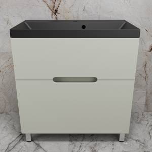 Тумба с раковиной Style Line Матис 80 напольная, олива, раковина антрацит, 82x80x45