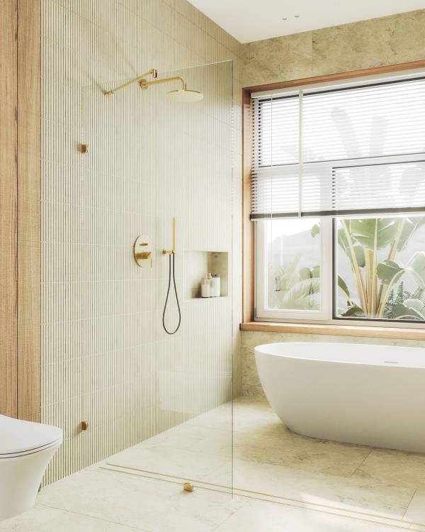 Душевая перегородка MaybahGlass MGD-259-3 79x195, стекло прозрачное 8 мм, профиль золото