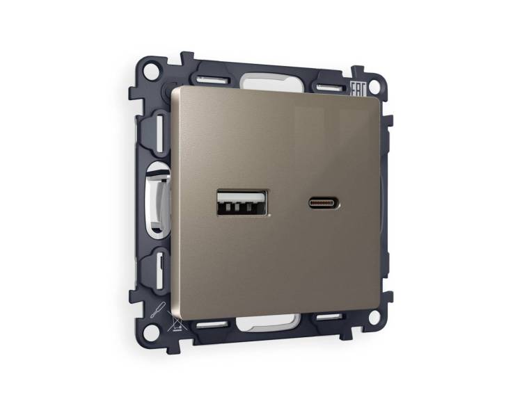 Комплект механизма розетки 2USB A+C 20W (быстрая зарядка) Ambrella Volt Alfa MA641010