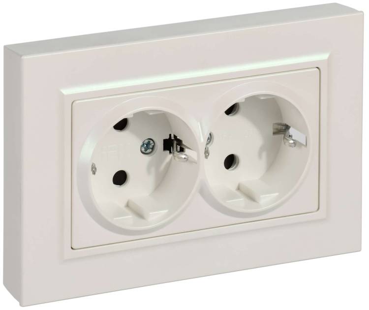Розетка 2-местная с заземлением и шторками IEK Brite BR-R28-16-K36-F жемчуг