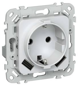 Розетка 1-местная с заземлением, шторками и USB Type A+A IEK Flite FI-R14-16-1-U21-D31-K36 жемчуг