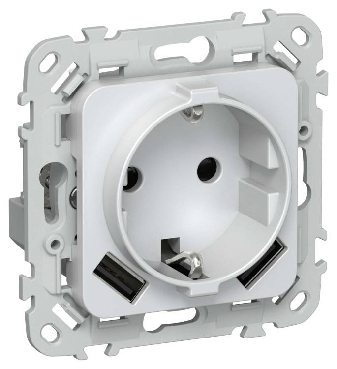 Розетка 1-местная с заземлением, шторками и USB Type A+A IEK Flite FI-R14-16-1-U21-D31-K36 жемчуг