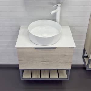 Тумба с раковиной Comforty Порто-60 00-00011397 дуб дымчатый с белой столешницей