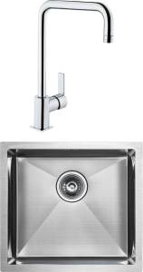 Комплект Мойка кухонная Paulmark Marx PM214844-BS брашированная нержавеющая сталь + Смеситель VitrA Flo S A42103EXP для кухонной мойки