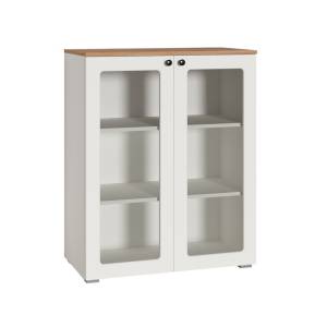 Шкаф-витрина Моби Остин 16.394.01 Белый PE шагрень, Дуб Золотой CRAFT, белая шагрень 4101 ПВХ