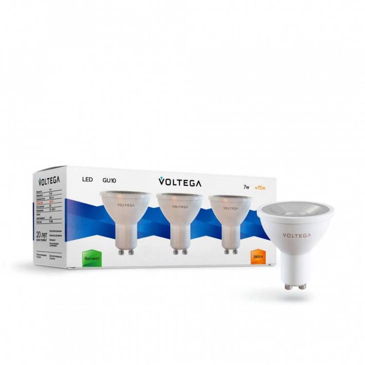 Лампа светодиодная Voltega Simple GU10 7W 2800K прозрачная VG2-S1GU10warm7W-set 7176