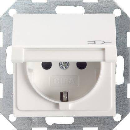 Розетка Gira System 55 Schuko с/з со шторками крышкой 16A 250V безвинтовой зажим чисто-белый шелковисто-матовый 041427