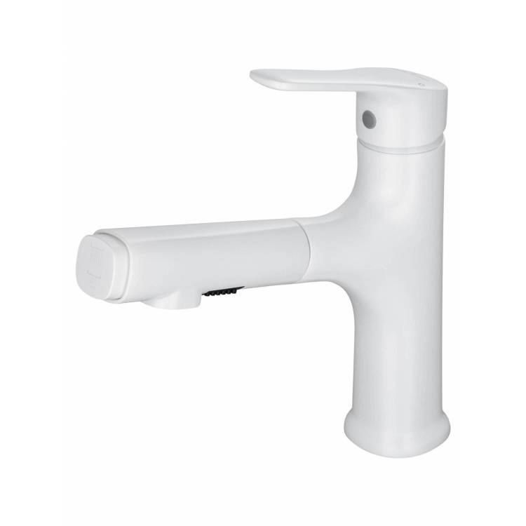 Смеситель для раковины Wonzon & Woghand WW-AE4151-MW с выдвижным изливом, белый матовый