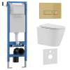Унитаз с инсталляцией Iberica Blanca Burgos Alto IB.001M.BRA.234.215 безободковый, с крышкой-сиденьем микролифт, с кнопкой матовое золото